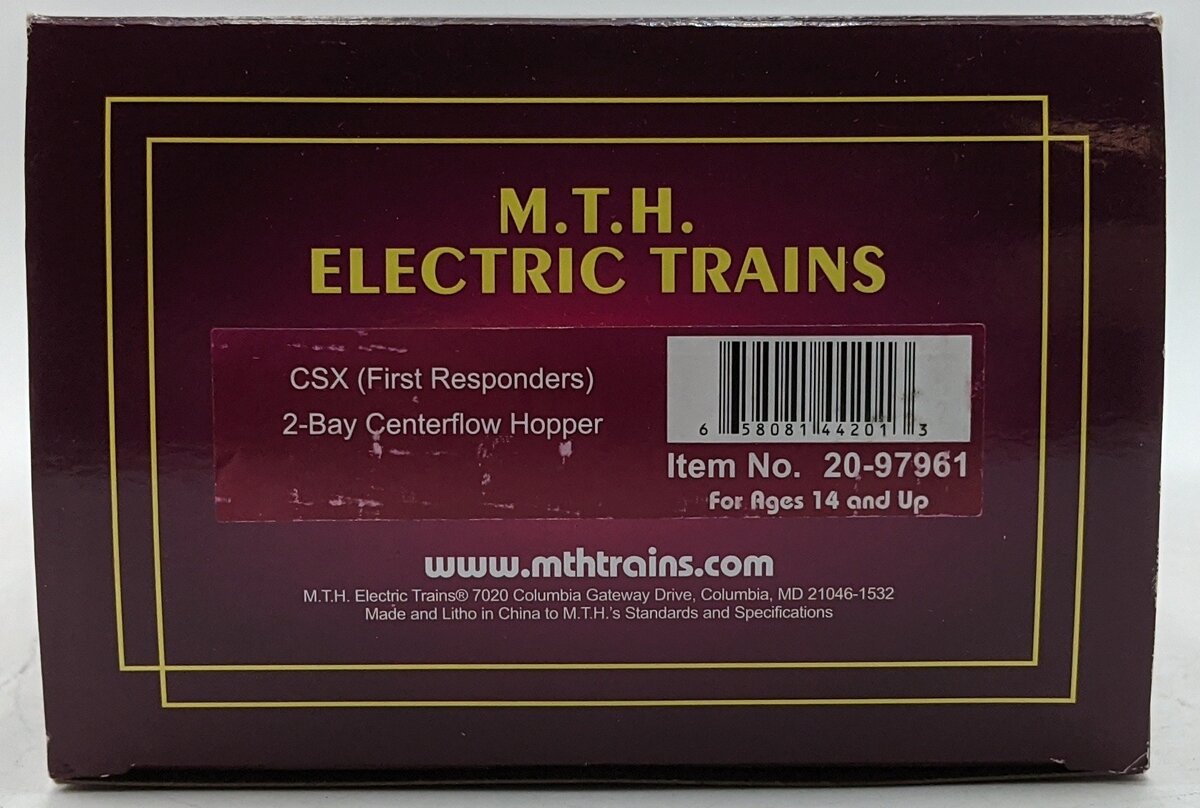 MTH 20-97961 O CSX First Responders 2-Bay Centerflow Hopper #343 EX/Box