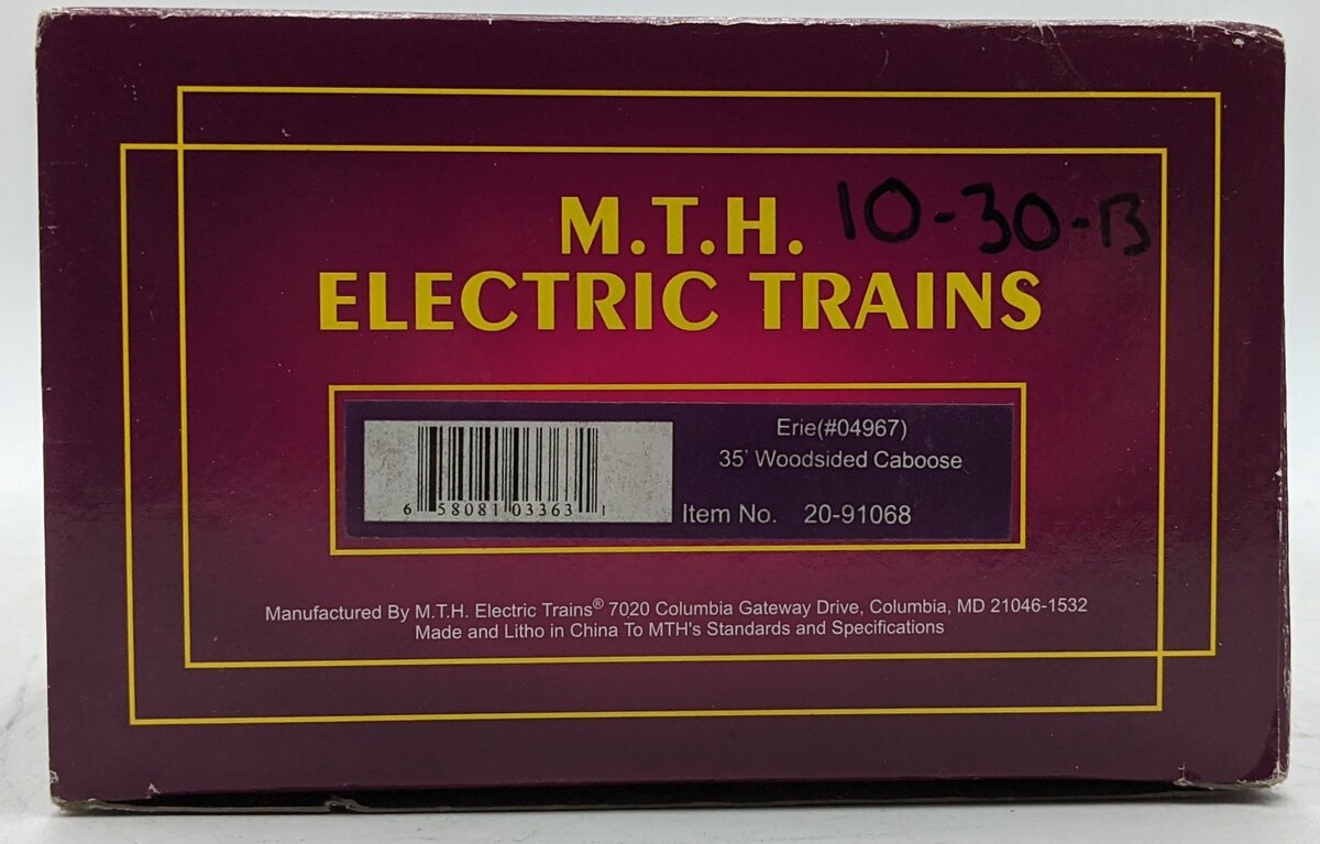 MTH 20-91068 O Erie 35' Woodsided Caboose #04967 EX/Box