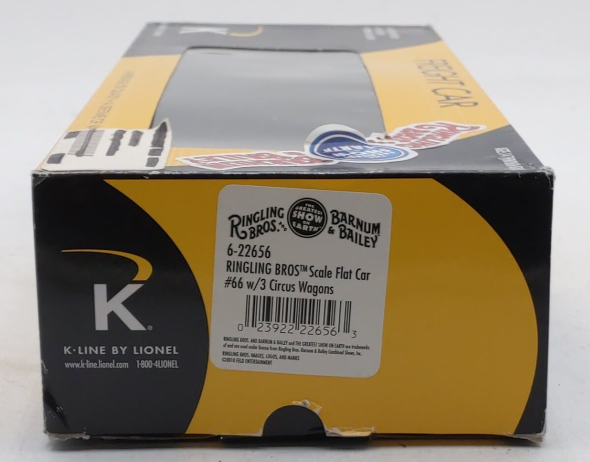 K-Line 6-22656 O Ringling Bros Flatcar #66 W/ 3 Circus Wagons EX/Box