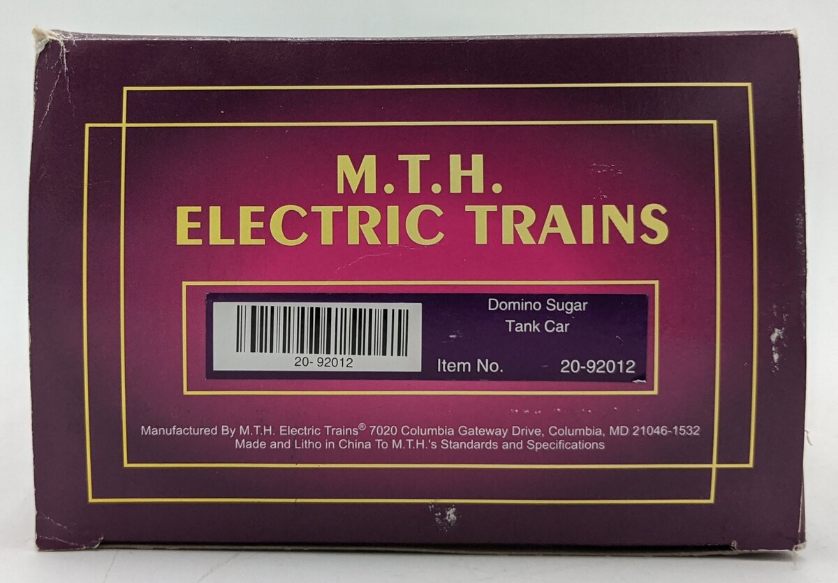 MTH 20-92012 O Gauge Domino Sugar Single Dome Tank Car #1791 LN/Box