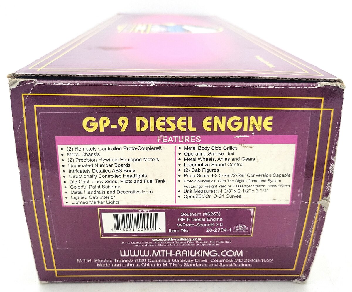 MTH 20-2704-1 O Gauge Southern GP-9 Diesel Engine w/PS2 #6253 EX/Box