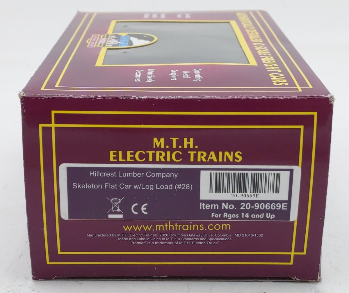 MTH 20-90669E O Hillcrest Lumber Co Skeleton Flat Car w/Load #28 (Custom)/Box