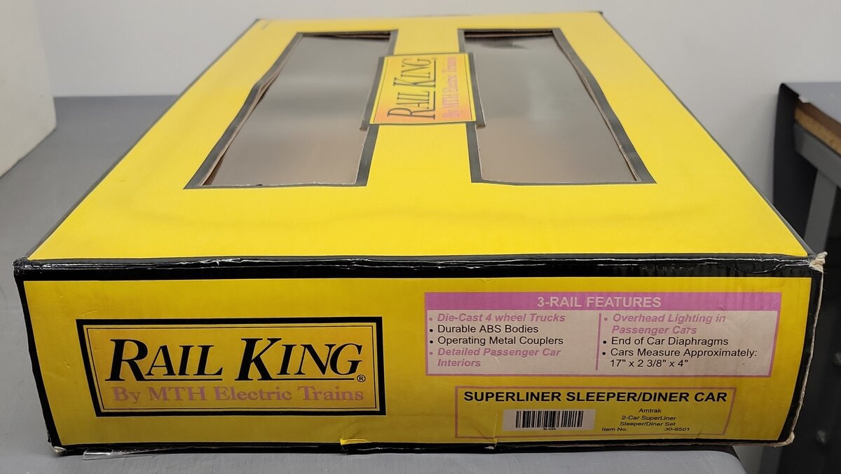 MTH 30-6501 O Gauge Amtrak SuperLiner Sleeper/Diner 2-Car Set VG/Box