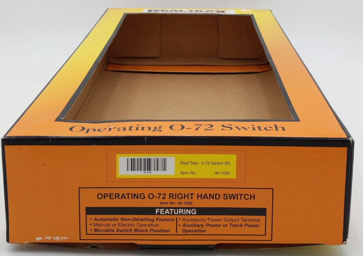 MTH 40-1020 O72 RealTrax Nickel Silver Right Hand Remote Switch Turnout EX/Box