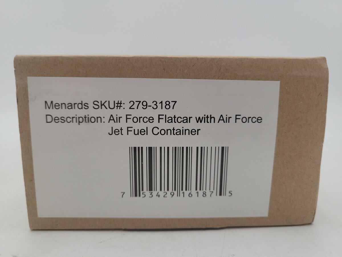 Menards 279-3187 O Gauge US Army Flatcar w/ Jet Fuel Container #2716 EX/Box