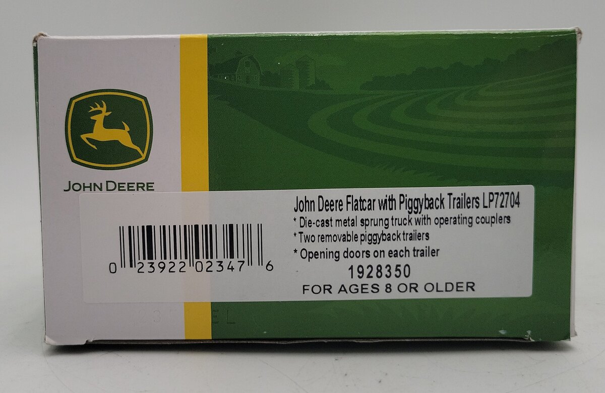 Lionel 1928350 O Gauge John Deere Flatcar w/ Piggyback Trailers VG/Box