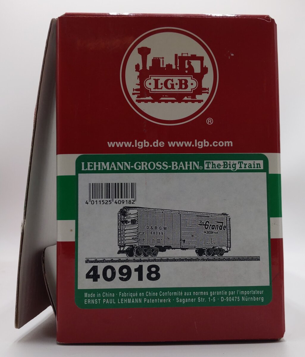 LGB 40918 G Scale D&RGW Steel Boxcar w/Metal Wheels EX/Box