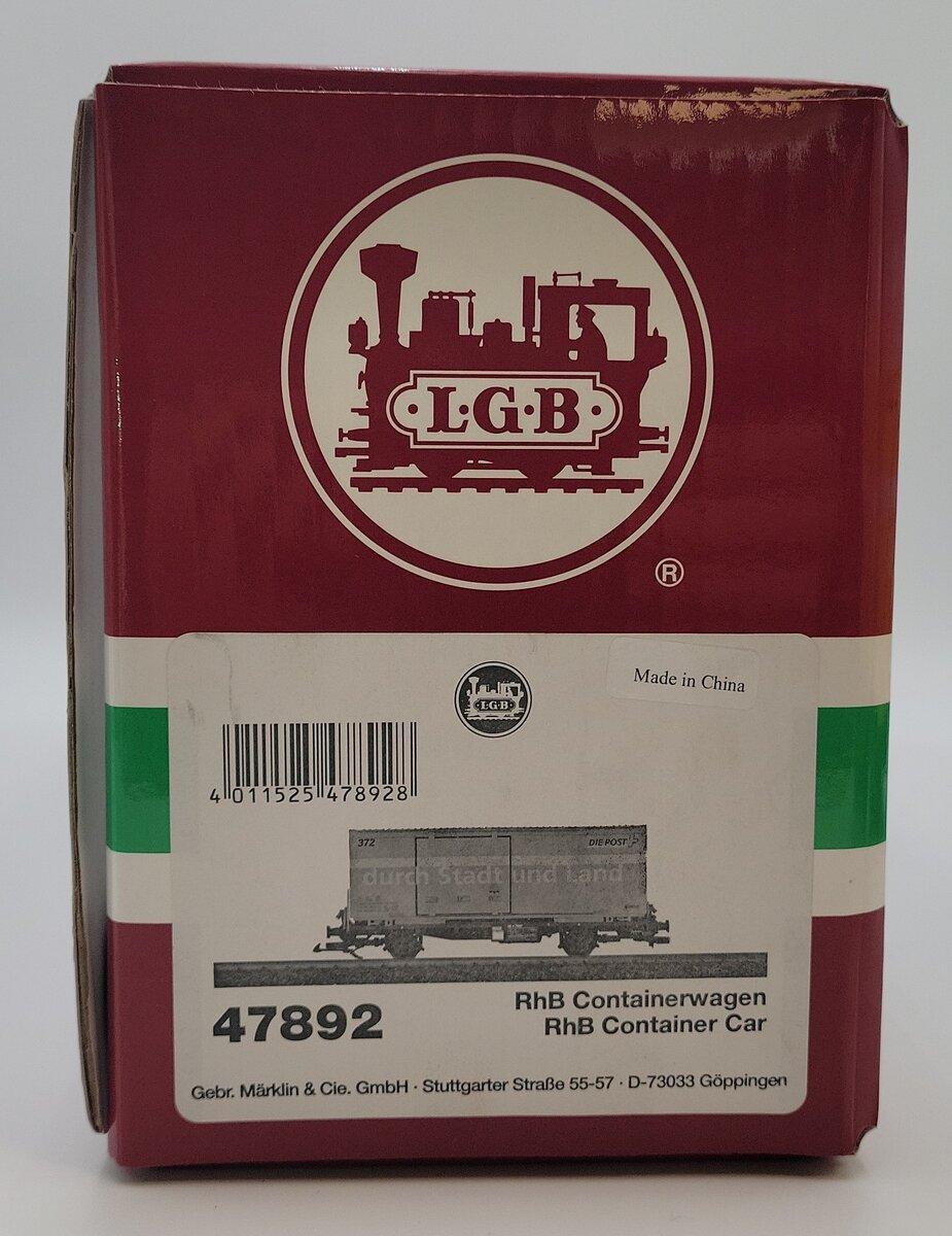 LGB 47892 G Scale RhB Post Container Car #372 LN/Box