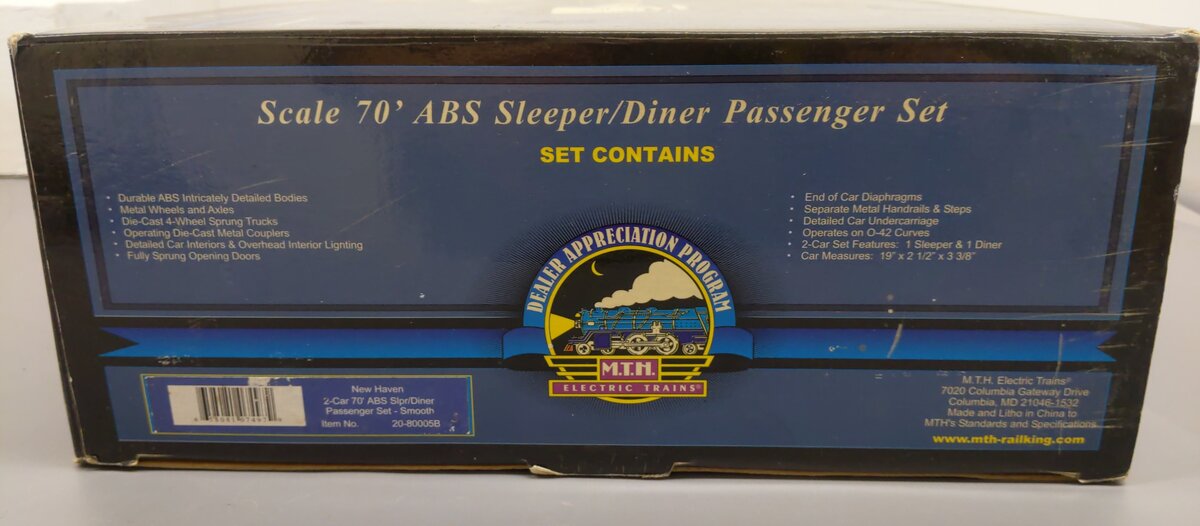 MTH 20-80005B O NH 70' Streamlined Sleeper/Diner Passenger Car Set (Set of 2) EX/Box