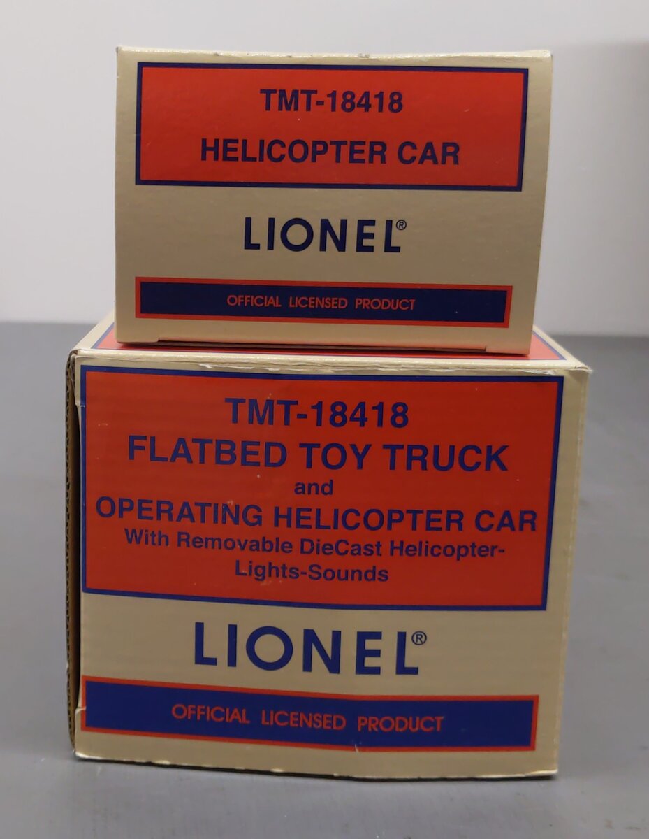 Lionel TMT-18418 O Flatbed Toy Truck & Operating Helicopter Car/Box