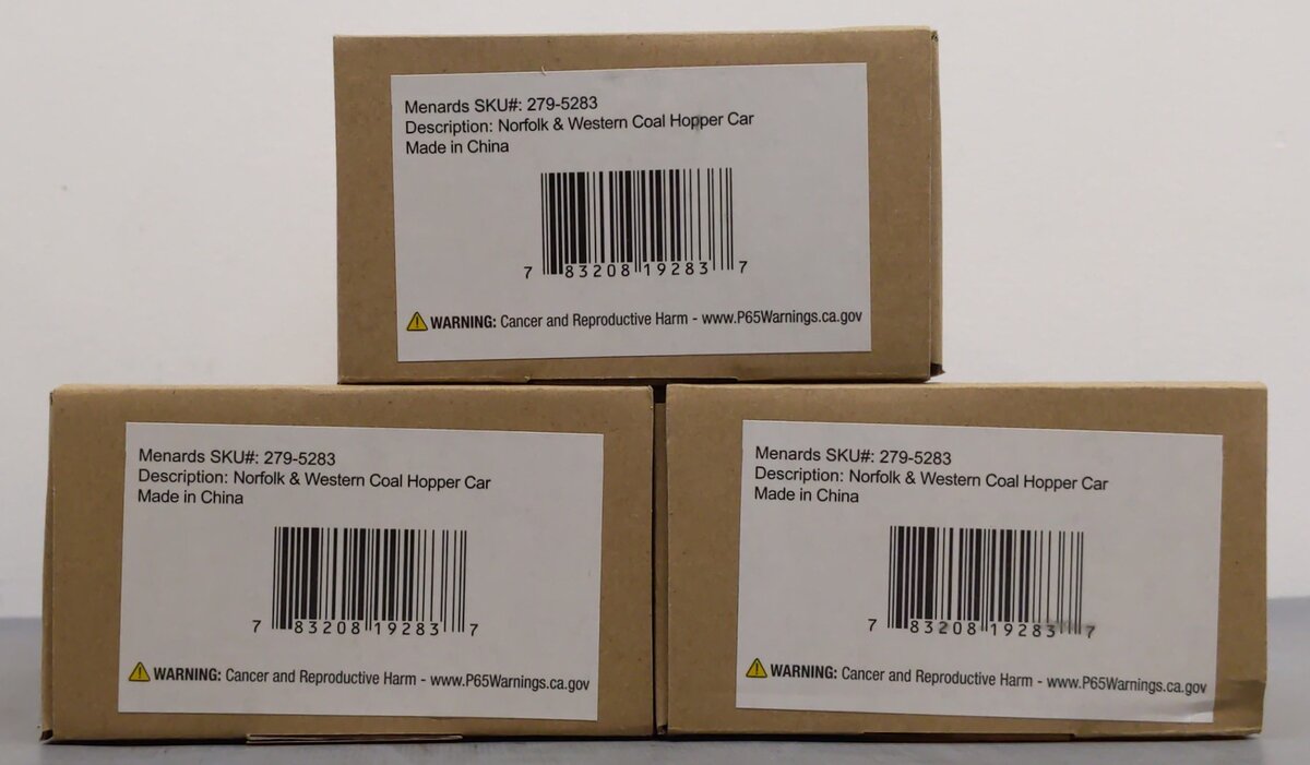 Menards 279-5283 O Gauge NW Freight Cars: #3682, #3624, #3800 (Set of 3) NIB