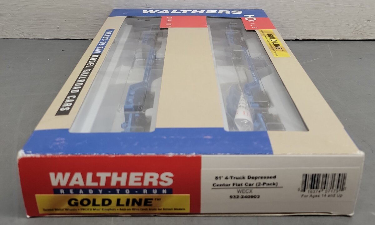 Walthers 932-240903 HO WECX Gold 81' 4-Truck Depressed Center Flatcar (Set of 2) EX/Box
