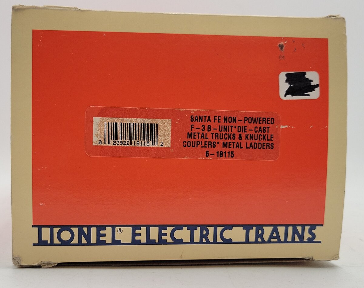 Lionel 6-18115 O Santa Fe F-3 B Unit Non-Powered Diesel Locomotive VG/Box