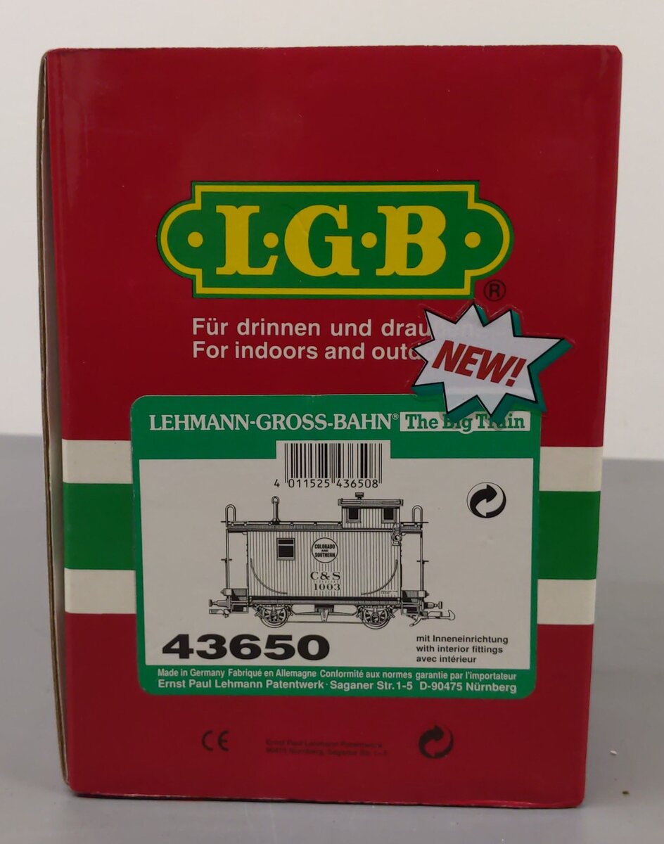LGB 43650 G Scale Colorado & Southern Short Yellow Caboose #1003 EX/Box