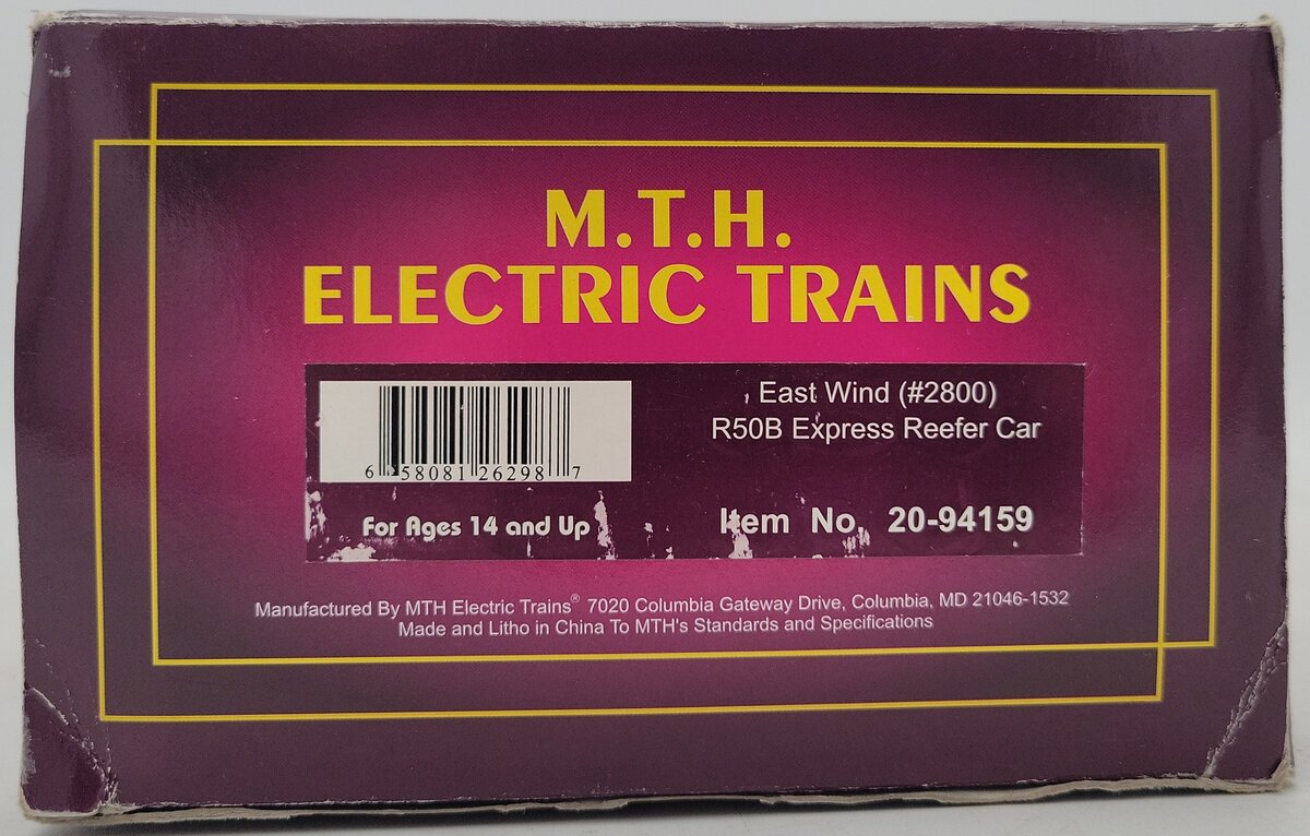 MTH 20-94159 East Wind R50B Express Reefer Car #2801 LN/Box