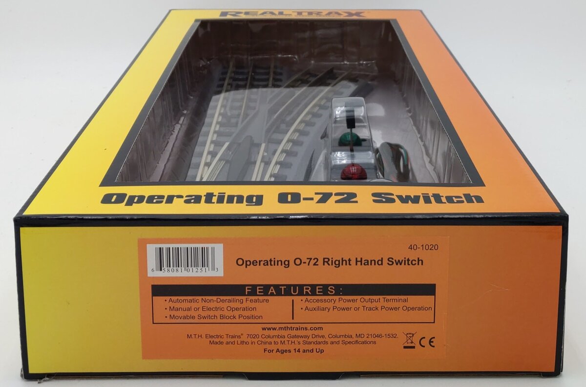 MTH 40-1020 O72 RealTrax Nickel Silver Right Hand Remote Switch Turnout LN/Box