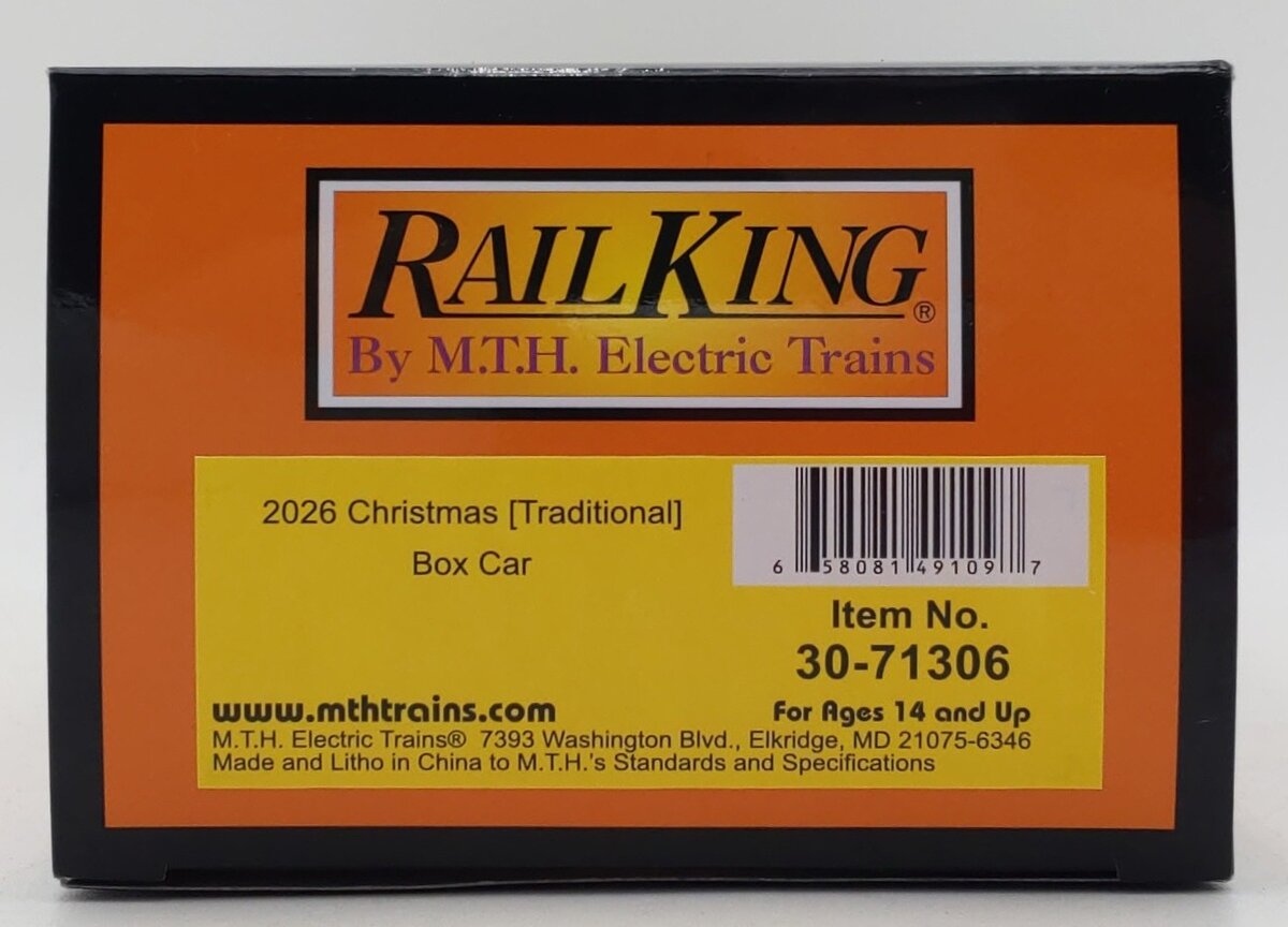 MTH 30-71306 O Traditional Christmas Box Car #2026 LN/Box