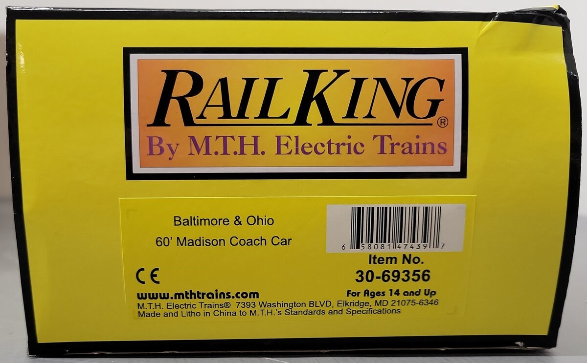 MTH 30-69356 O Gauge Baltimore & Ohio 60' Madison Coach Car #3573 LN/Box