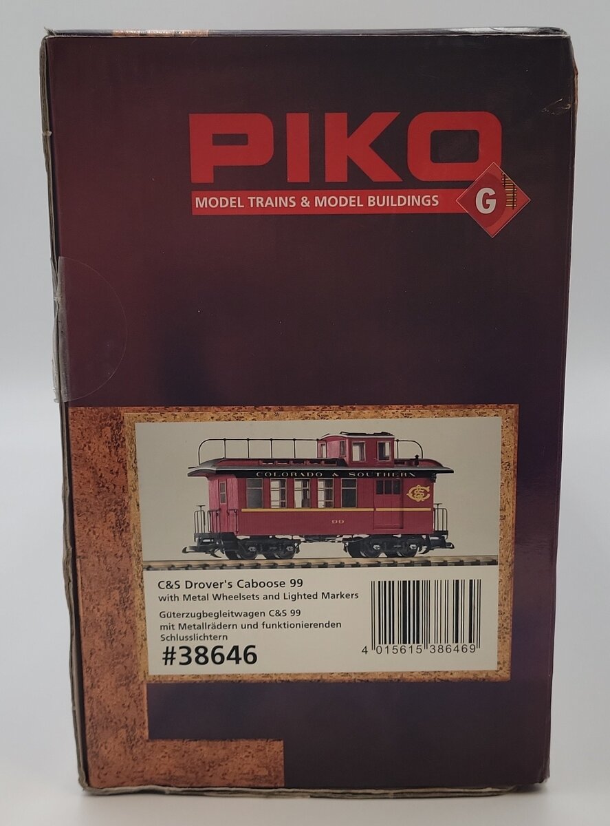 Piko 38646 G Colorado & Southern Wood Drover's Caboose #99 (Metal Wheels) VG/Box