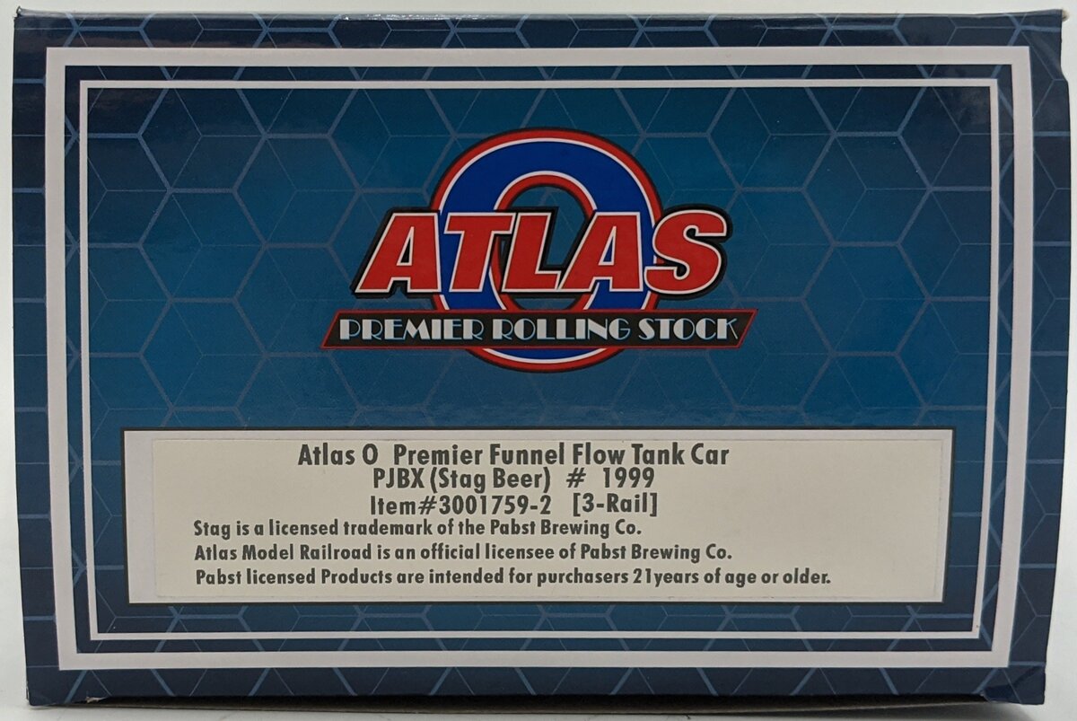 Atlas 3001759-2 O PJBX Stag Beer Premier Funnel Flow Tank Car 3-Rail #1999 EX/Box