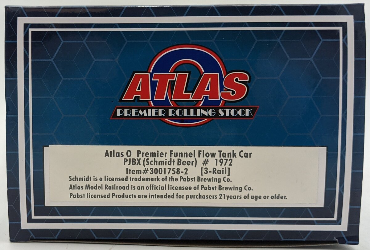 Atlas 3001758-2 O PBJX Schmidt Beer Premier Funnel Flow Tank Car #1972 LN/Box