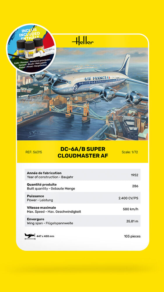 Heller 56315 1:72 DC6 Super Cloudmaster AF Starter Kit