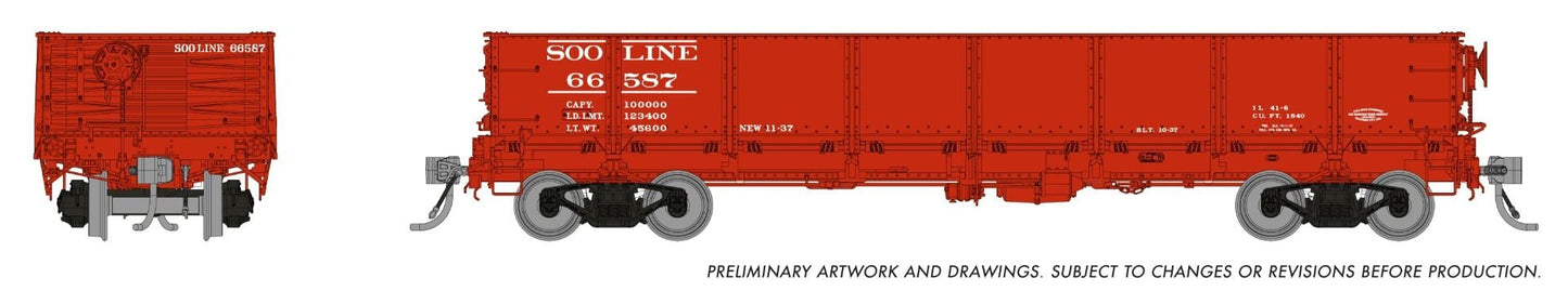 Rapido Trains 163016A HO SOO Line 40' Drop Bottom Gondola Single Car