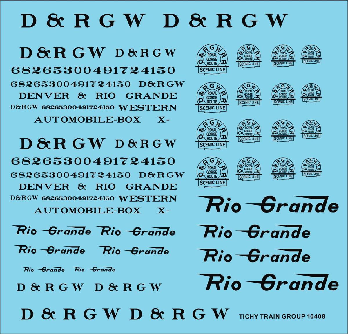 Tichy 10408 HO Denver & Rio Grande Western Roadnm Set Black Decal Sheet