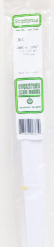 Evergreen Scale Models 361 .060" x .375" x 24" Polystyrene Strips (Pack of 9)