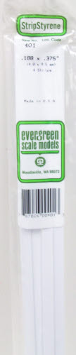 Evergreen Scale Models 401 .188" x .375" x 24" Polystyrene Strips (Pack of 4)