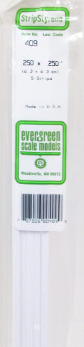 Evergreen Scale Models 409 .250" x .250" x 24" Polystyrene Strips (Pack of 5)