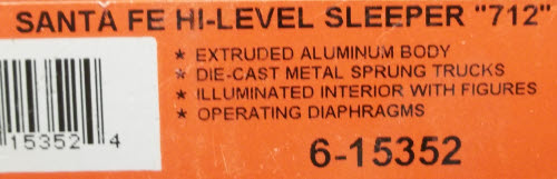 Lionel 6-15352 O Gauge Santa Fe Hi Level Sleeper "712 LN/Box