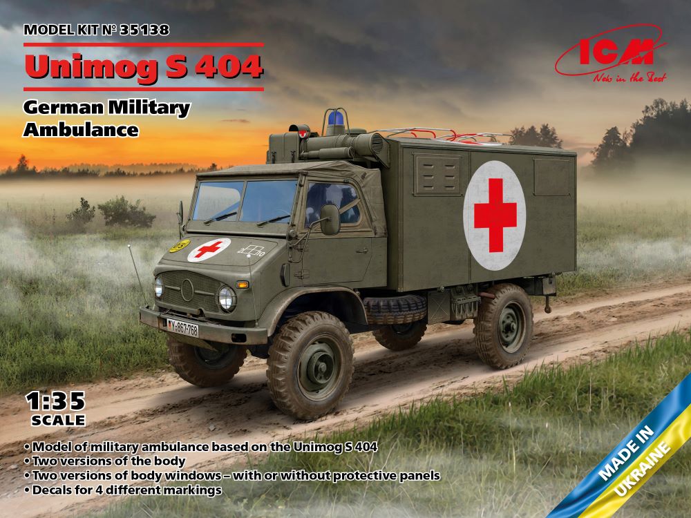 ICM 35138 1:35 Unimog S 404 Krankenwagen German Military Ambulance Model Kit