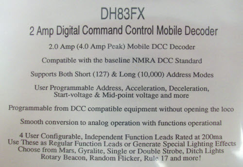 Digitrax DH83FX 2 Amp Digital Command Mobile Decoder