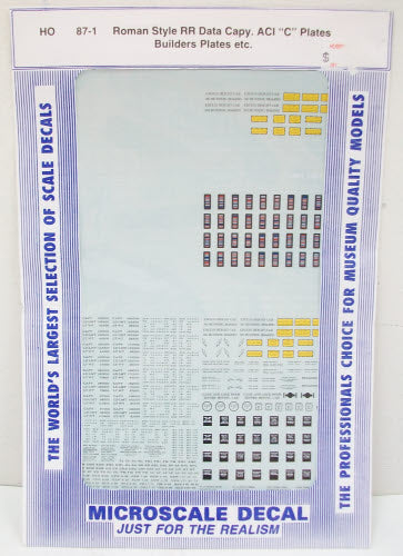 Microscale 87-1 HO Roman Style Builders Plates Data Waterslide Decal Sheet