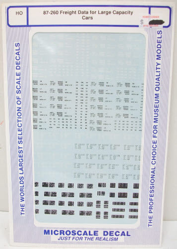 Microscale 87-260 HO Large Capacity Cars Freight Data Decal Sheet