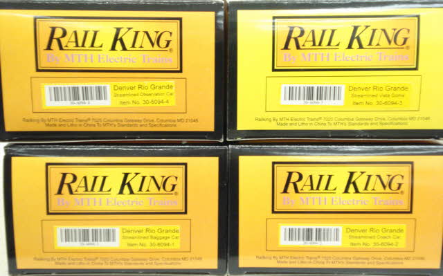 MTH 30-6094 O Denver & Rio Grande O-27 Streamlined Passenger Car Set (Set of 4) LN/Box