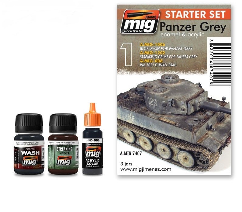 Mig Jimenez AMIG7407 Panzer Grey Enamel and Acrylic Starter Set