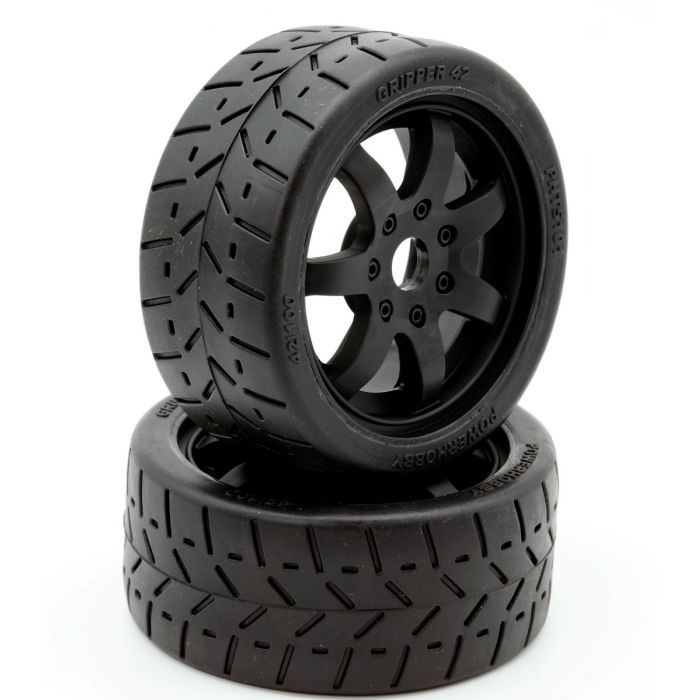 Power Hobby PHT5101 1:8 Gripper 42/100 Belted Mounted Tires 17mm Black Wheels