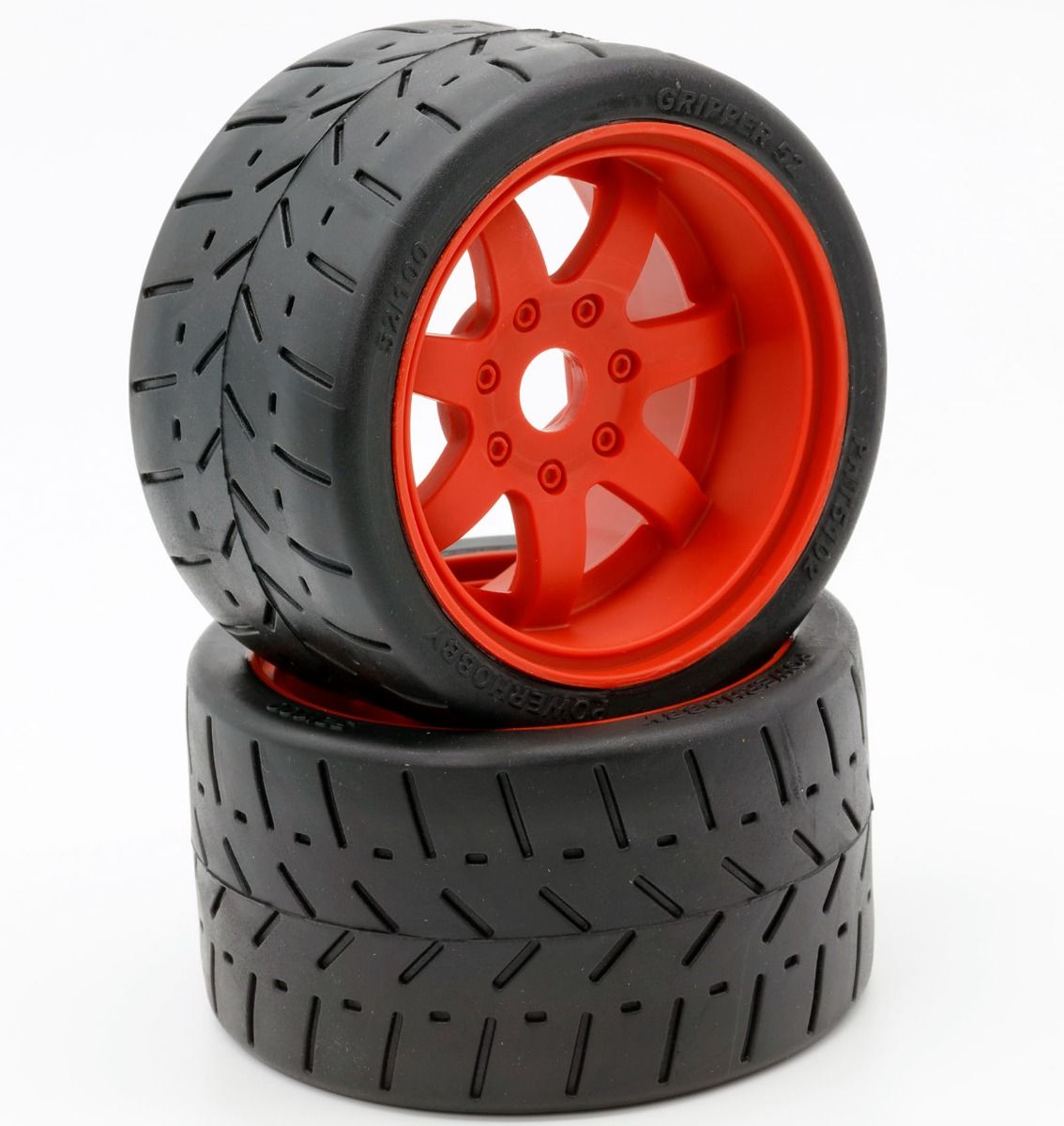 Power Hobby PHT5102R 1:8 Gripper 54/100 Belted Mounted Tires 17mm Red Wheels