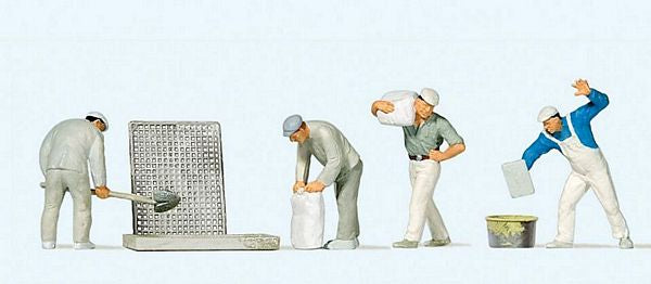 Preiser 10654 HO Plasterers/Cement Workers with Accessories Figures (Set of 4)