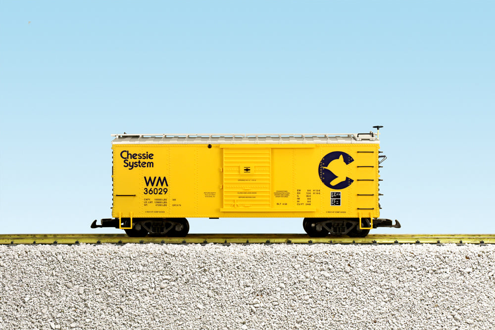 USA Trains R19155B G Chessie Yellow/Blue Ends/Silver Roof Boxcar WM #36029