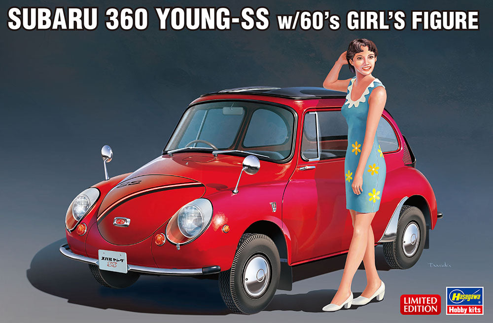 Hasegawa 52291 1:24 Subaru 360 Young-SS Car w/60's Girl Figure Plastic Model Kit