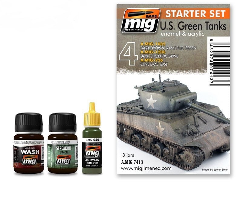 Mig Jimenez AMIG7413 US Green Vehicles Enamel and Acrylic Starter Set