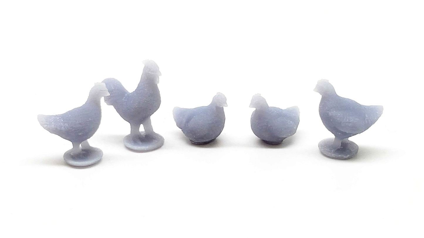 All Scale Miniatures 870999 HO Chicken and Rooster (Set of 5)