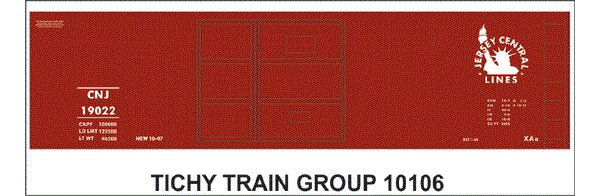 Tichy 10106N N Central New Jersey 40' 1-1/2 Door Steel Boxcar Decal Sheet