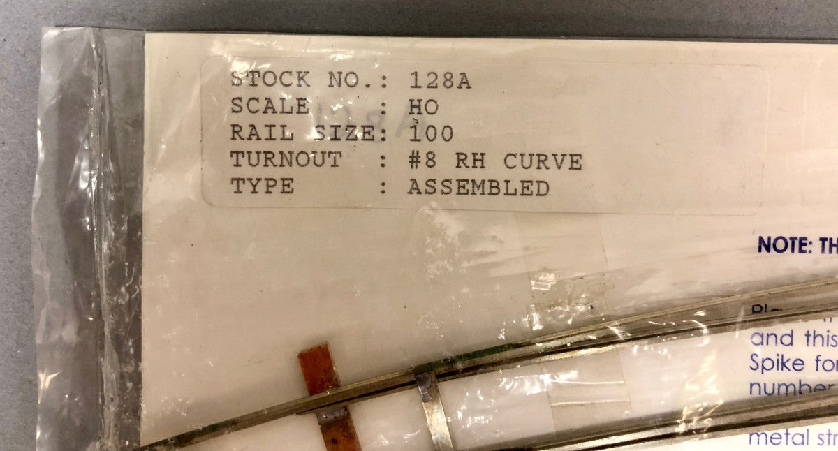 BK Enterprises 128A HO Code 100 Curved Turnout - #8 Right Hand