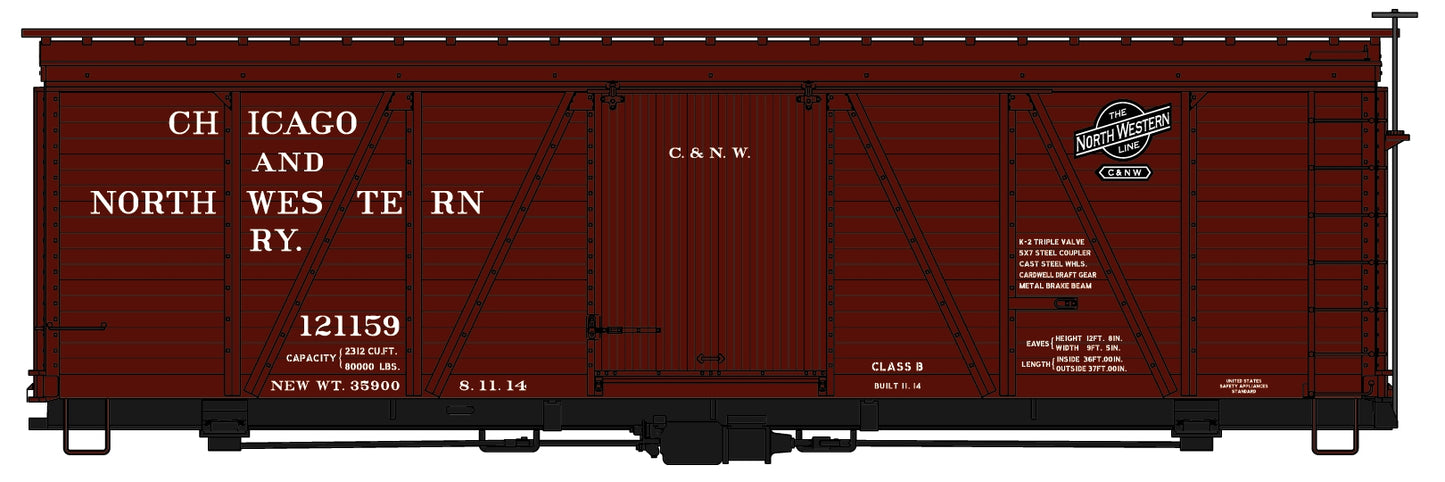 Accurail 1180 HO Chicago & North Western 36' Fowler Wood Boxcar Kit