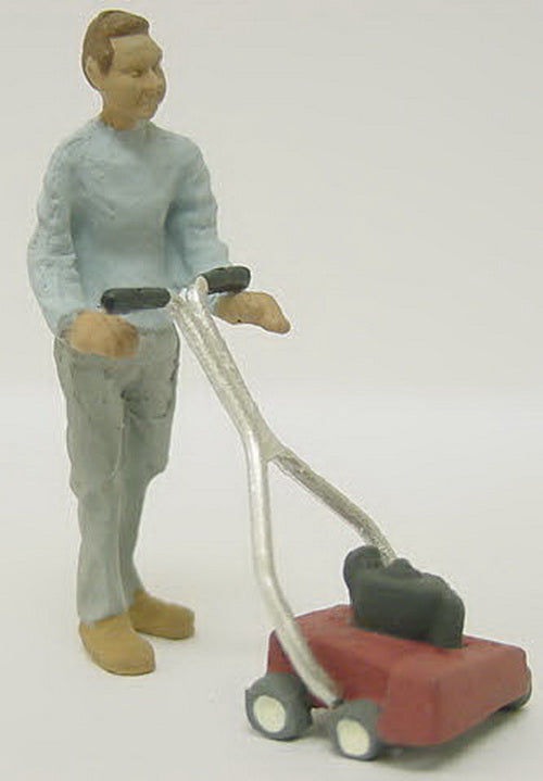 Arttista 1213 O Scale Man W/Lawnmower Pewter Hand Painted Figure