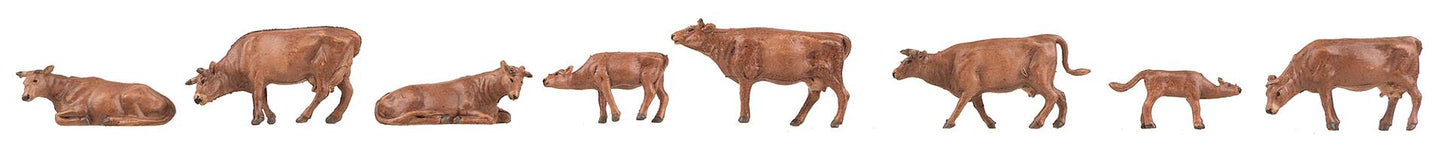 Faller 151922 HO Swiss Brown Cattle Figures (Set of 8)